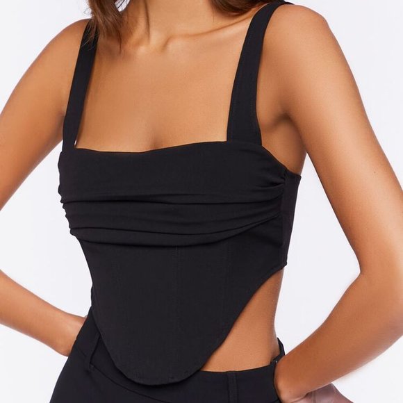 Forever 21 Ruched Corset Crop Black Top sz Small NWT - Picture 1 of 13